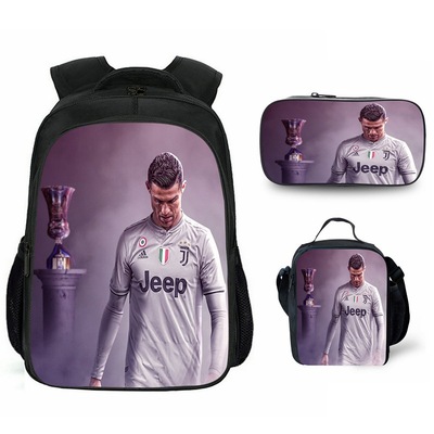 Set of 2 Football Sports Star Messi Backpack School Travel Bag Pen Case  13/16 In